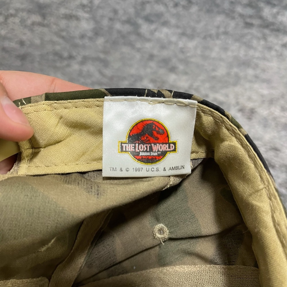 Vintage Jurassic Park The Lost World Camo Snapback Hat 1997 Adjustable Cap - Picture 6 of 7